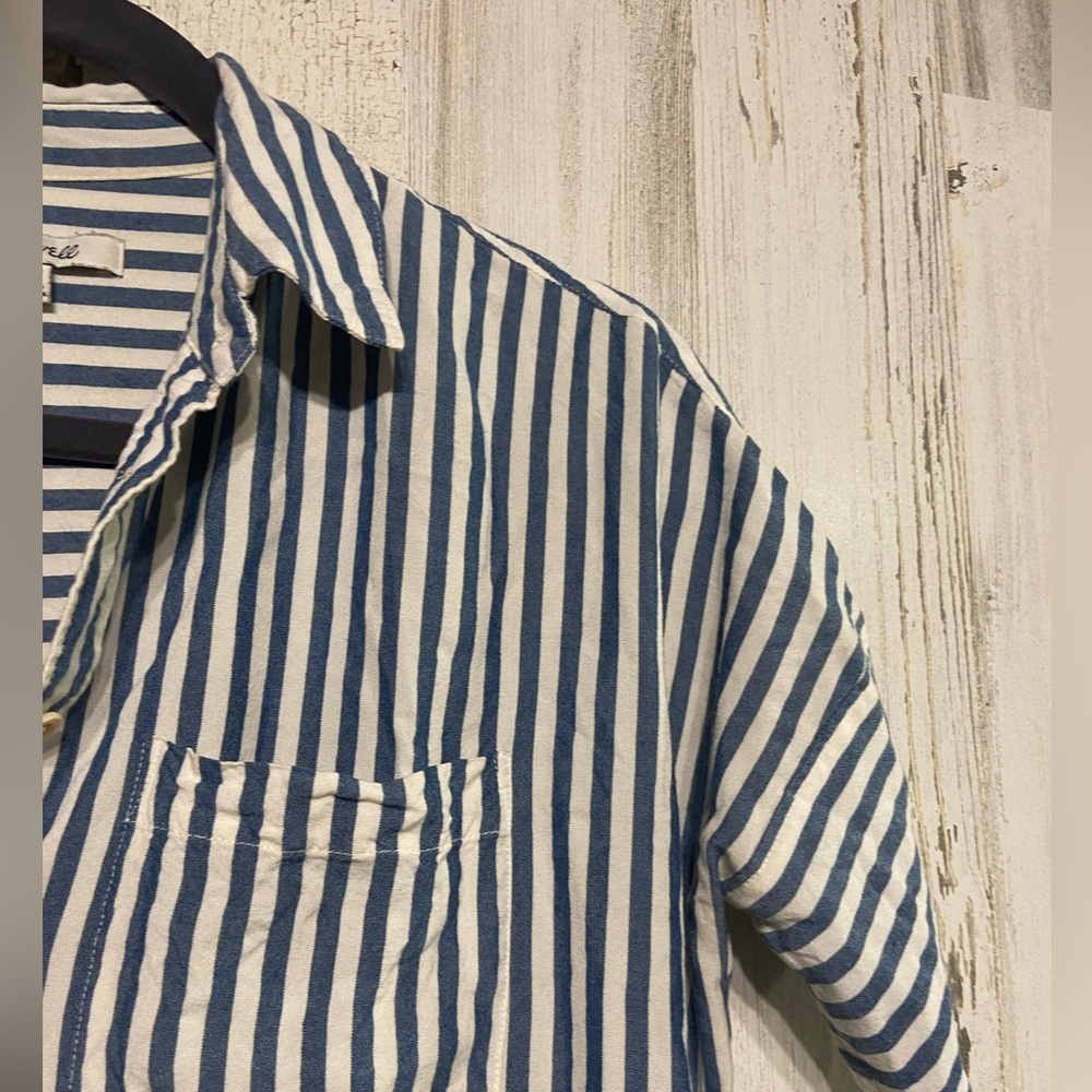 Madewell Courier Pleat Back Blue White Striped Button Down Shirt XS - Picture 3 of 7